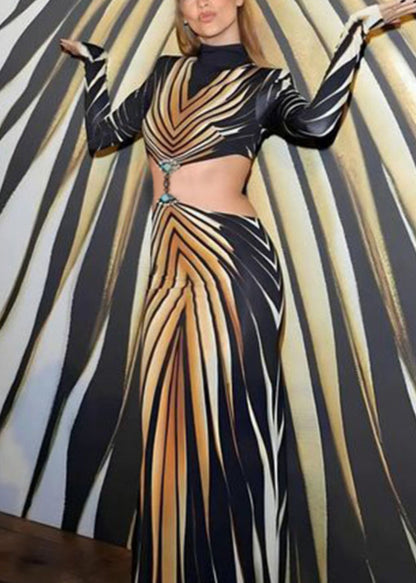 Stylish Striped Hollow Out Patchwork Cotton Maxi Dress Fall