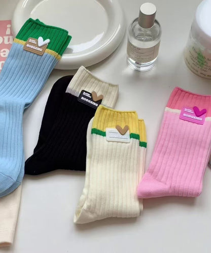 Stylish Sweet Color blocked Cotton Crew Socks