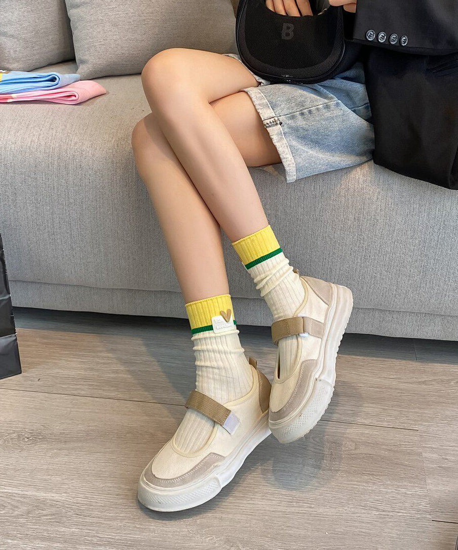 Stylish Sweet Color blocked Cotton Crew Socks
