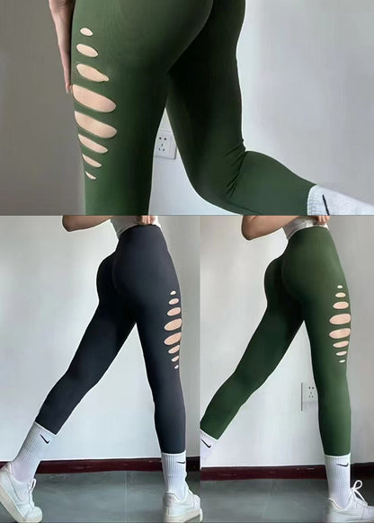 Stylish Tea Green Hollow Out Capri Gymshark Legging