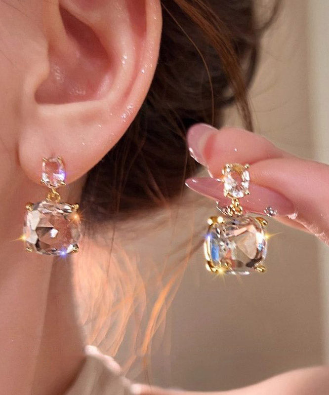 Stylish Transparent Copper Alloy Square Crystal Drop Earrings