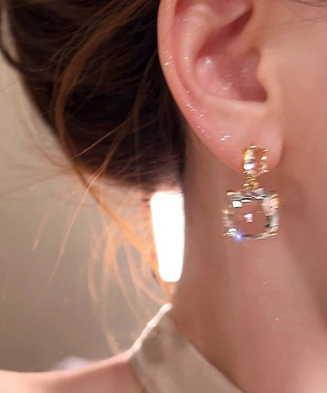 Stylish Transparent Copper Alloy Square Crystal Drop Earrings