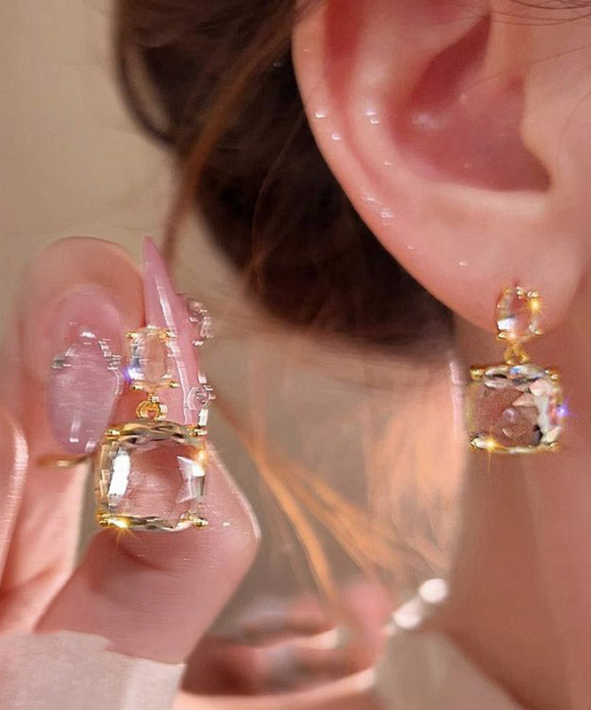 Stylish Transparent Copper Alloy Square Crystal Drop Earrings