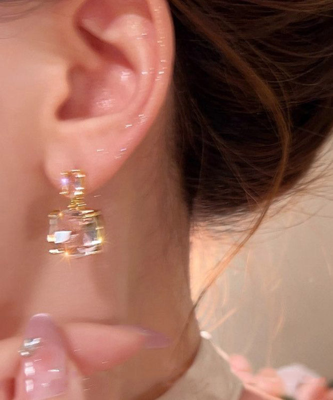 Stylish Transparent Copper Alloy Square Crystal Drop Earrings
