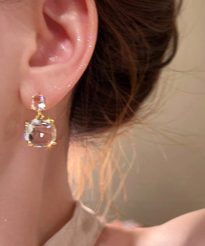 Stylish Transparent Copper Alloy Square Crystal Drop Earrings