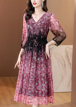Load image into Gallery viewer, Stylish V Neck Print Drawstring Chiffon Dresses Summer