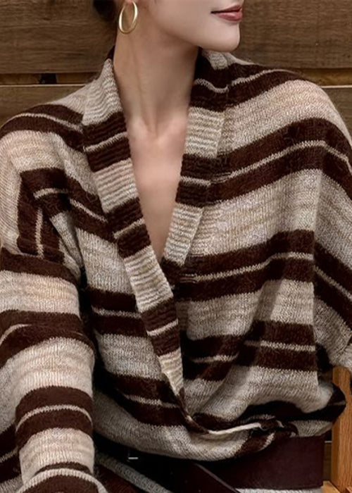 Stylish V Neck Striped Cozy Knit Sweaters Tops Fall