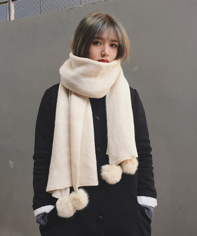 Stylish Versatile Yellow Fuzzy Ball Decorated Faux Cashmere Scarf