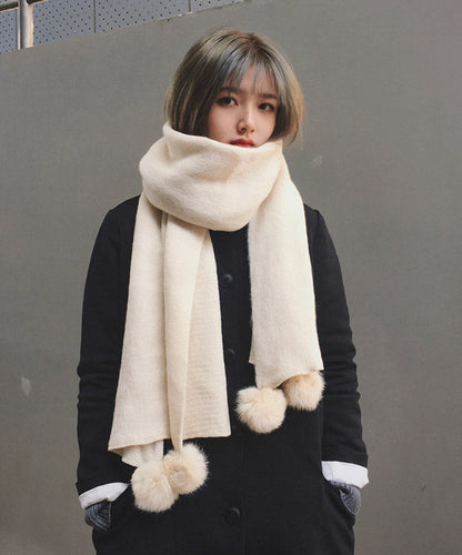 Stylish Versatile Yellow Fuzzy Ball Decorated Faux Cashmere Scarf