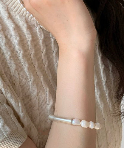 Stylish White 999 Silver Pearl Patchwork Elasticity Bracelet