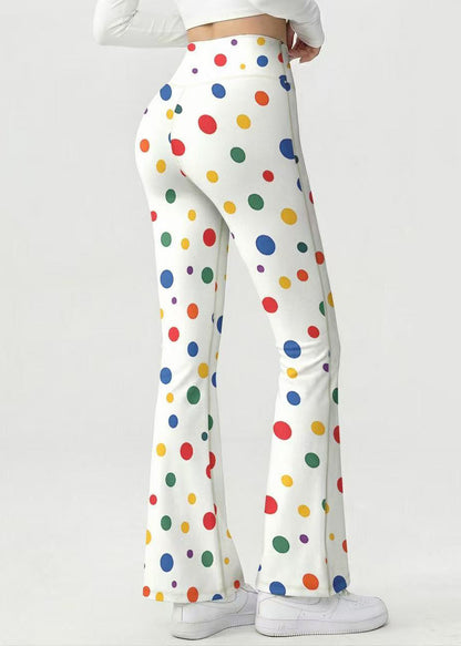Stylish White Colorful Dot High Waist Butt Scrunch Flare Yoga Pants
