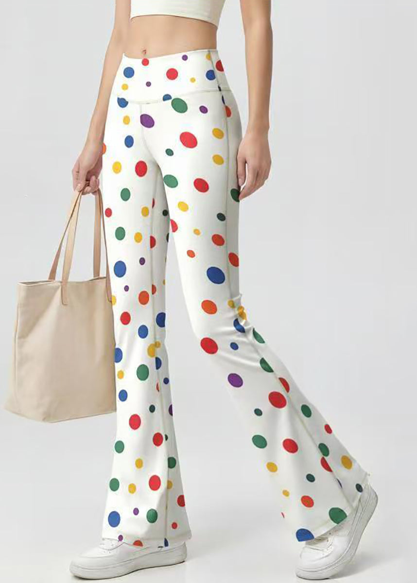 Stylish White Colorful Dot High Waist Butt Scrunch Flare Yoga Pants