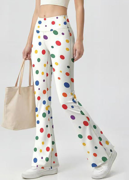 Stylish White Colorful Dot High Waist Butt Scrunch Flare Yoga Pants