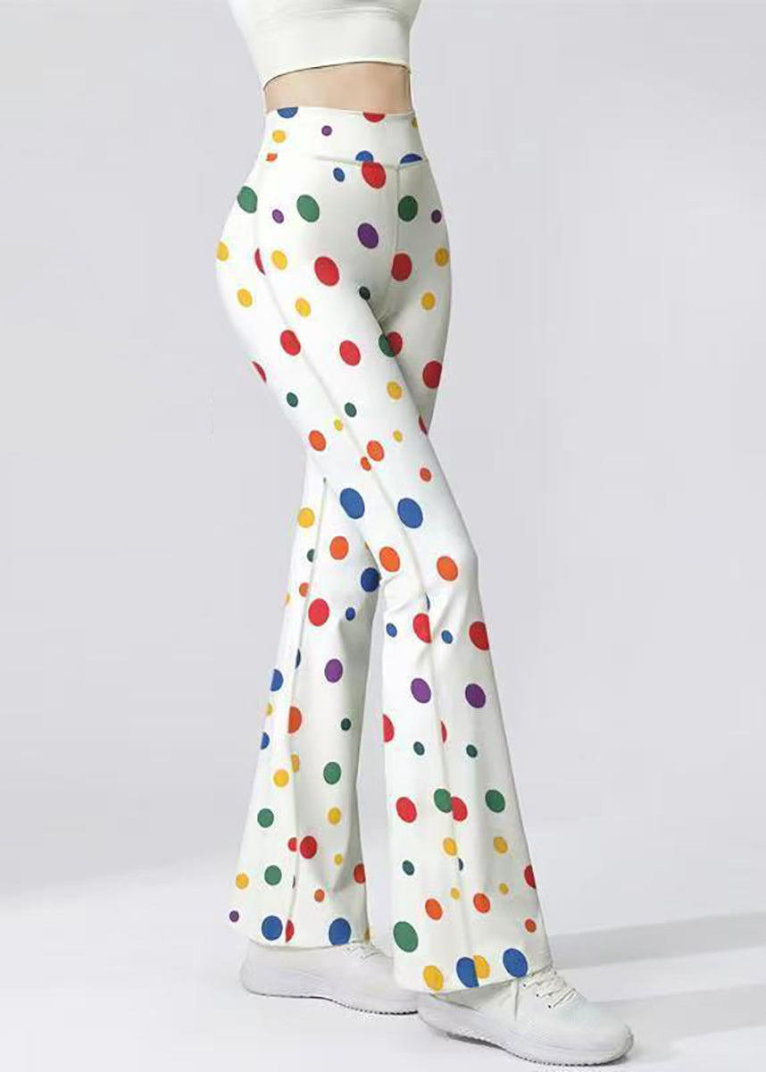 Stylish White Colorful Dot High Waist Butt Scrunch Flare Yoga Pants