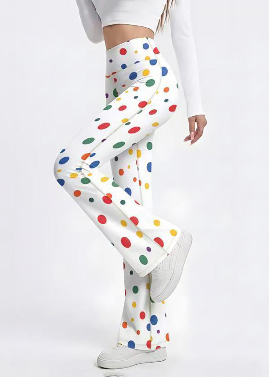 Stylish White Colorful Dot High Waist Butt Scrunch Flare Yoga Pants