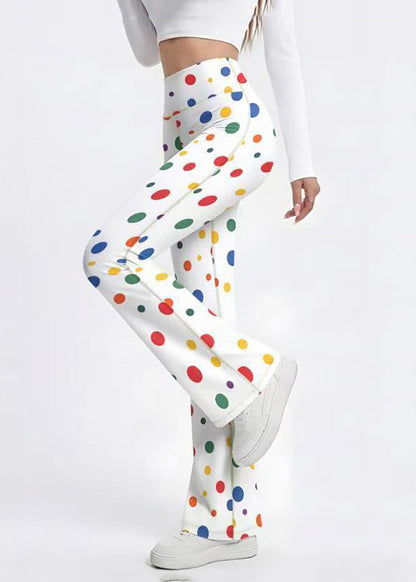 Stylish White Colorful Dot High Waist Butt Scrunch Flare Yoga Pants