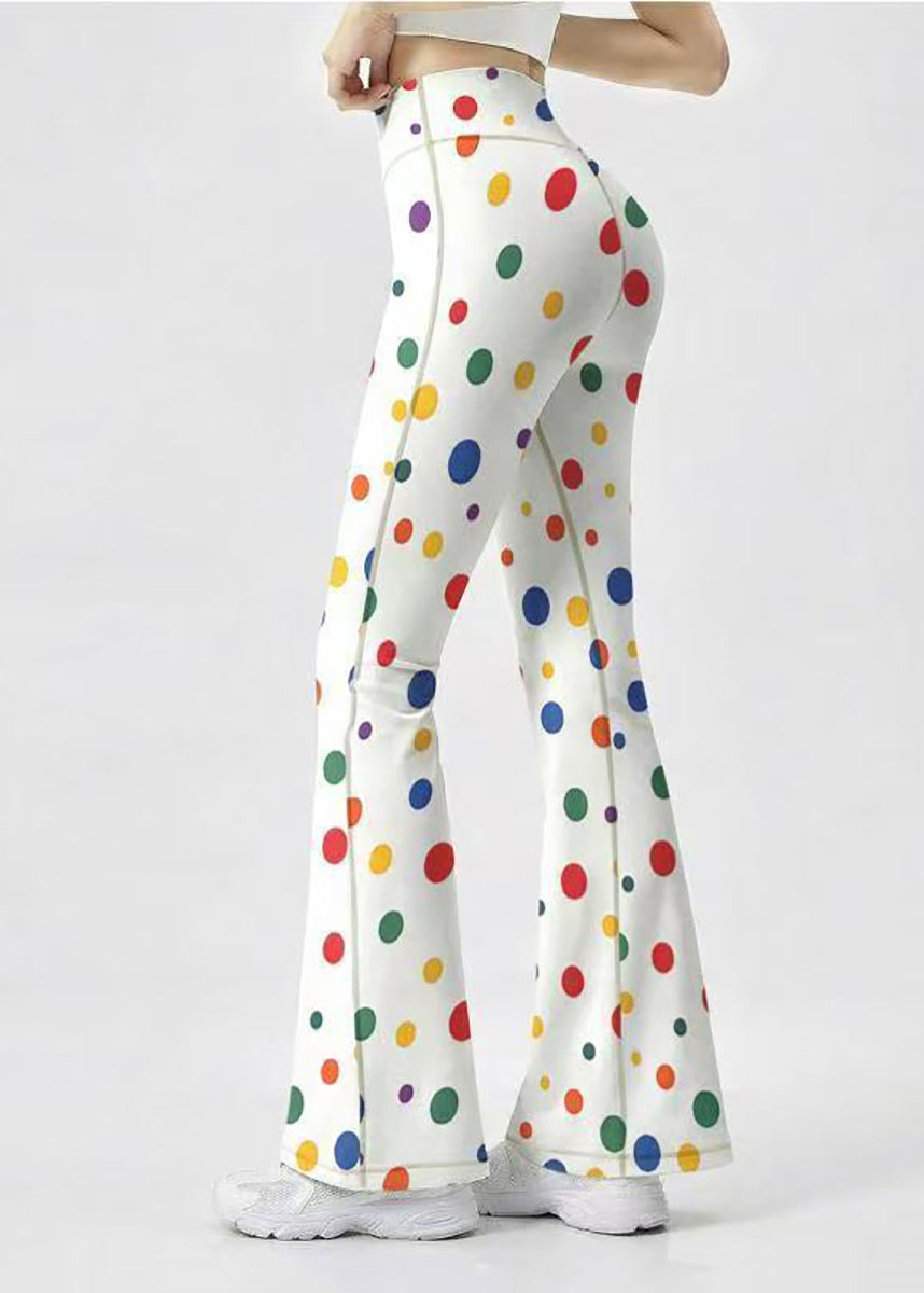 Stylish White Colorful Dot High Waist Butt Scrunch Flare Yoga Pants