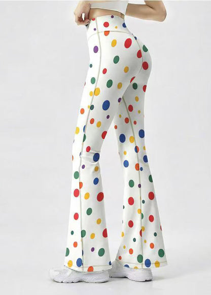 Stylish White Colorful Dot High Waist Butt Scrunch Flare Yoga Pants