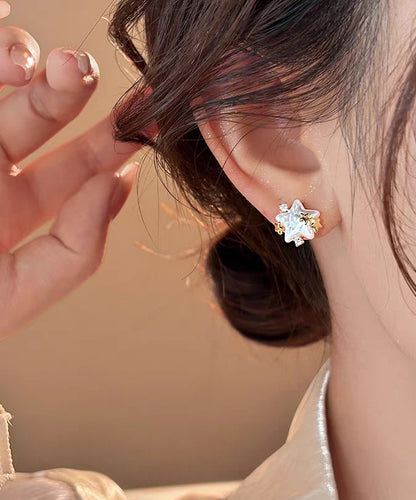 Stylish White Copper Alloy Zircon Star Pearl Stud Earrings