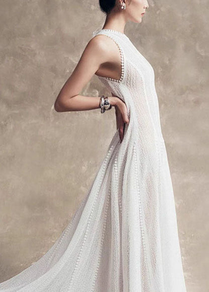 Stylish White Hollow Out Solid Lace Party Dress Sleeveless