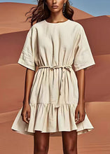 Load image into Gallery viewer, Stylish White O Neck Wrinkled Tie Waist Linen Dresses Summer