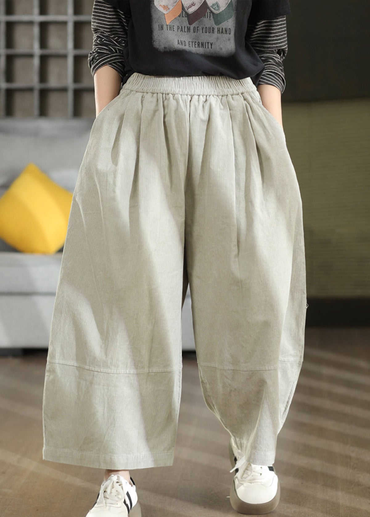 Stylish White Oversized Corduroy Harem Pants Fall