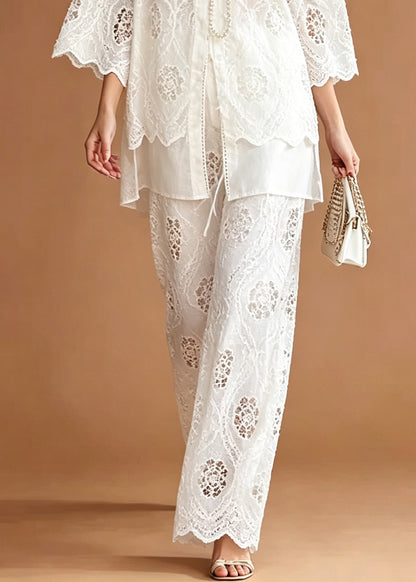 Stylish White Oversized Patchwork Lace Two Piece Suit Set Summer
