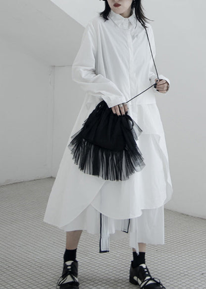 Stylish White Peter Pan Collar Asymmetrical Cotton Shirts Dress Spring