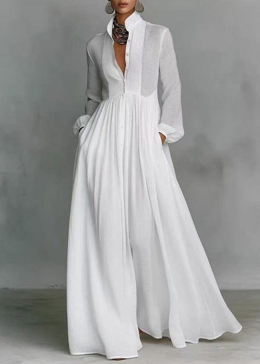 Stylish White Peter Pan Collar Patchwork Cotton Exra Large Hem Dresses Fall