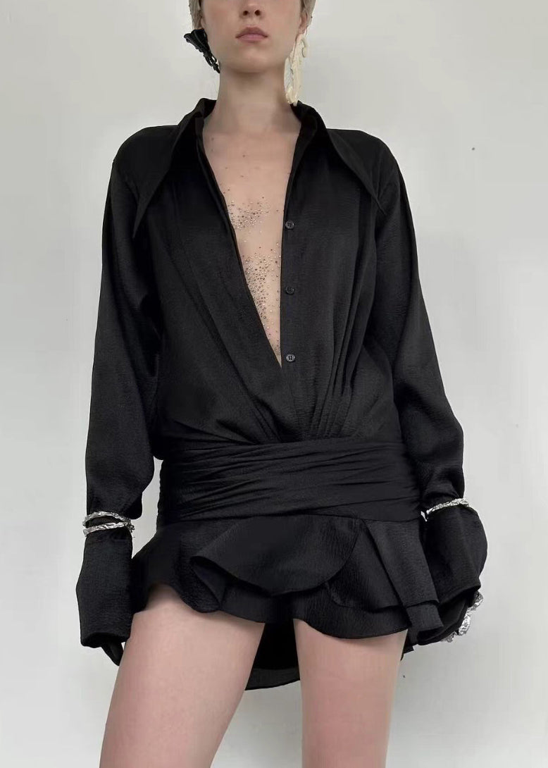 Stylish White Peter Pan Collar Wrinkled Solid Cotton Shirts Dress Fall