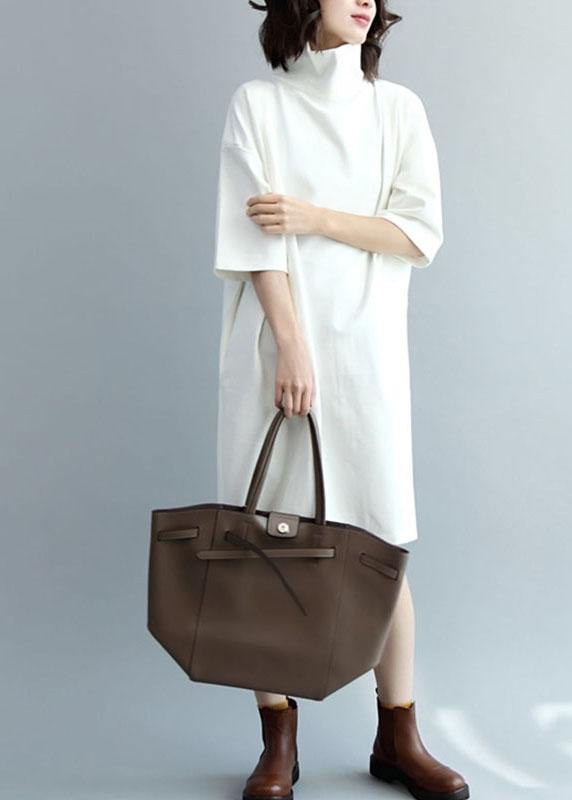 Stylish White Turtleneck Fall Loose Knit Dress - SooLinen