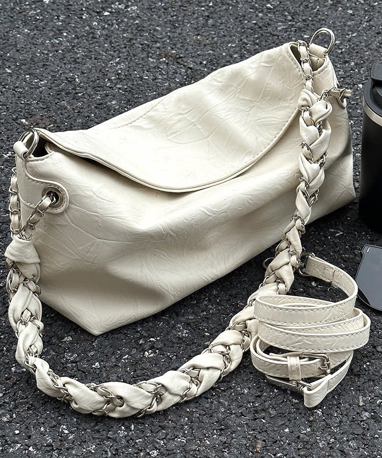 Stylish White Twist Chain Faux Leather Shoulder Bag