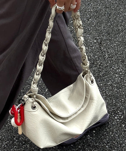 Stylish White Twist Chain Faux Leather Shoulder Bag