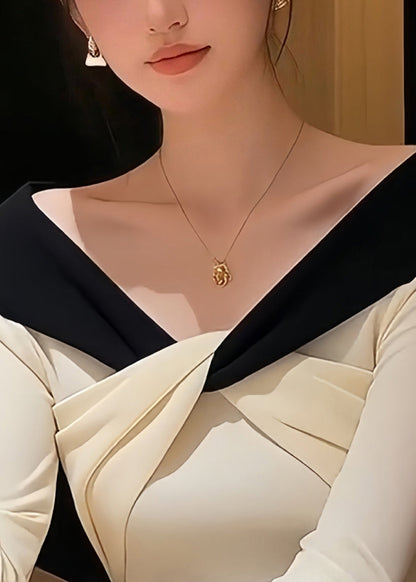 Stylish White V Neck Patchwork Knit Sweater Spring