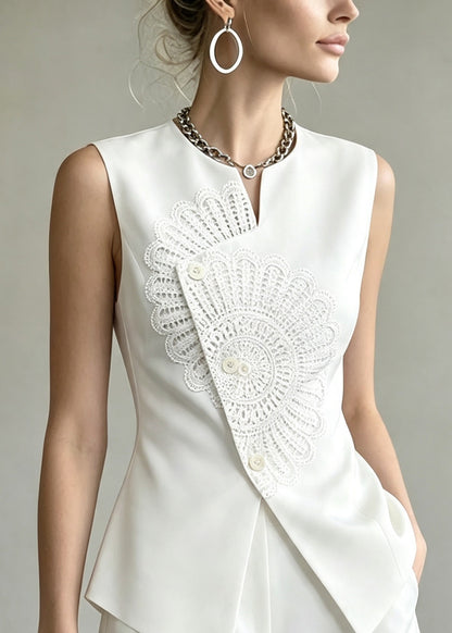 Stylish White Waistcoat Top And Shorts Two Pieces Set Sleeveless