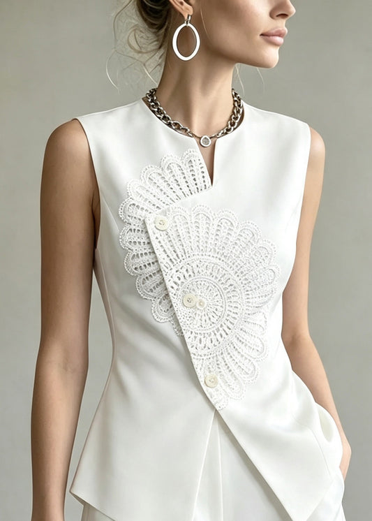 Stylish White Waistcoat Top And Shorts Two Pieces Set Sleeveless