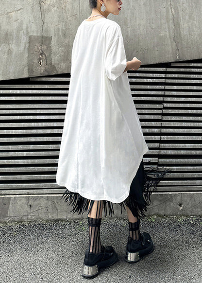 Stylish White Zip Up Asymmetrical Design Cotton Top Summer