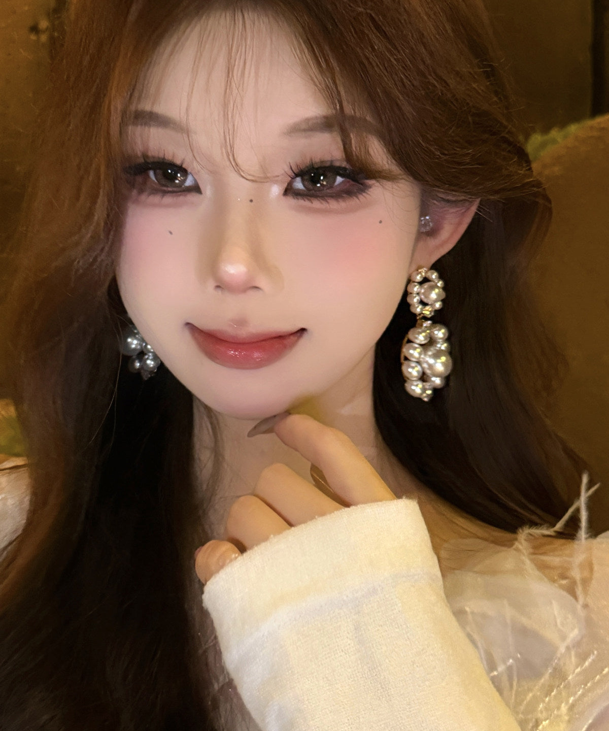 Stylish White Zircon Pearl Hollow Out Drop Earrings
