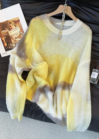 Stylish Yellow O Neck Cozy Thin Knit Sweater Fall