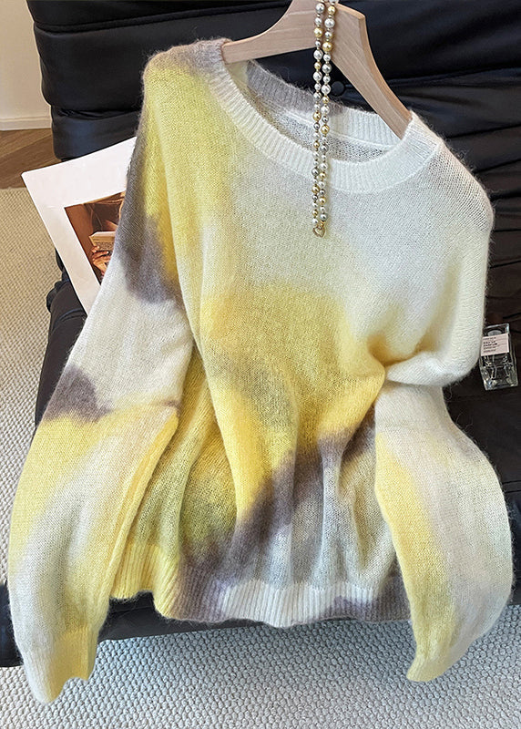 Stylish Yellow O Neck Cozy Thin Knit Sweater Fall