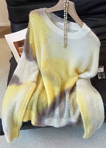Stylish Yellow O Neck Cozy Thin Knit Sweater Fall