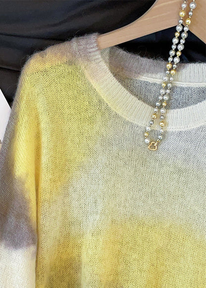 Stylish Yellow O Neck Cozy Thin Knit Sweater Fall