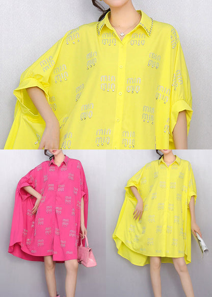 Stylish Yellow Oversized Letter Zircon Shirts Dress Summer