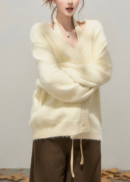 Stylish Yellow Oversized Warm Knit Cardigan Winter