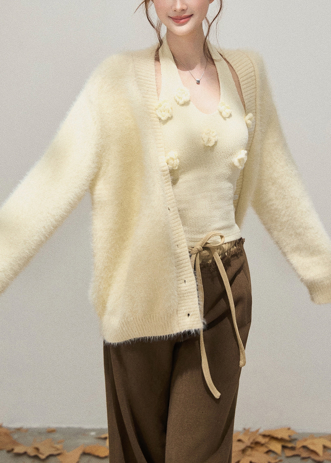 Stylish Yellow Oversized Warm Knit Cardigan Winter