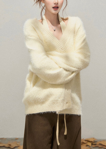 Stylish Yellow Oversized Warm Knit Cardigan Winter