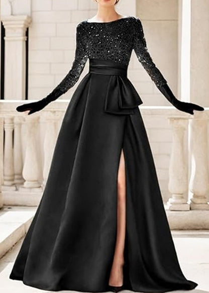 Stylish Yellow Sequins Side Open Patchwork Ankle Dress Spring