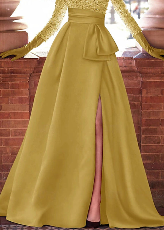 Stylish Yellow Sequins Side Open Patchwork Ankle Dress Spring