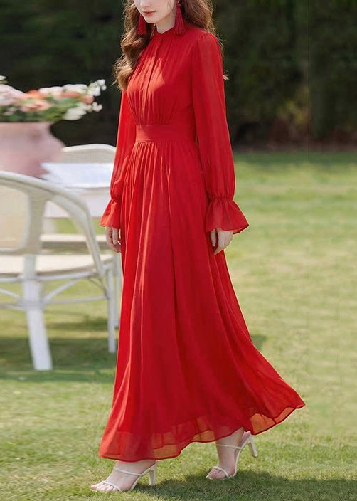 Stylish Yellow Stand Collar Patchwork Chiffon Dresses Long Sleeve