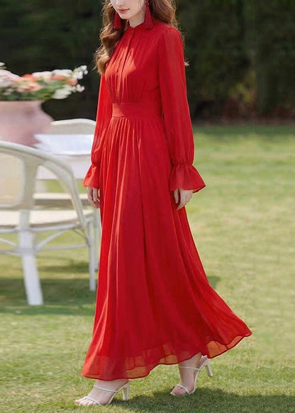 Stylish Yellow Stand Collar Patchwork Chiffon Dresses Long Sleeve